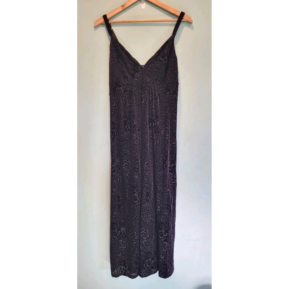 Black Burnout Velvet Sleeveless Empire Waist Goth Grunge Maxi Dress Soma Sz XL